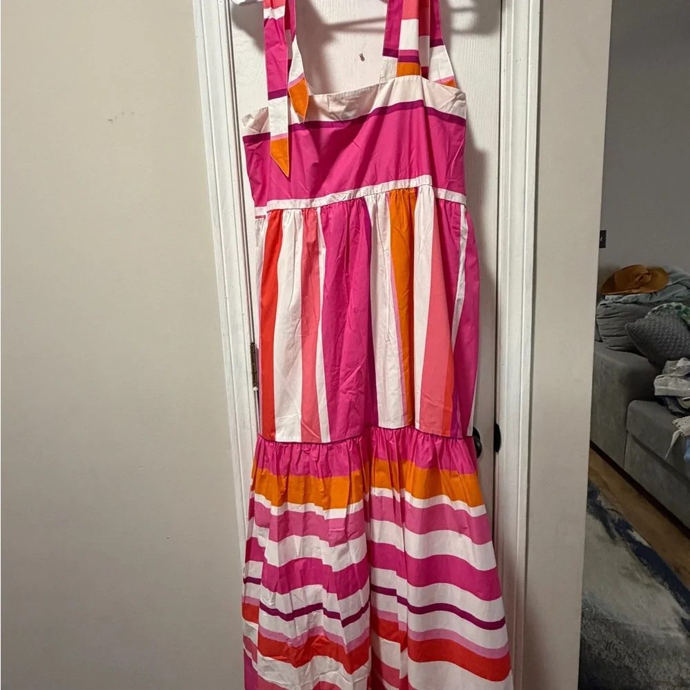 Hermoza Bridget Pink & Orange Striped Tie-Shoulder Sundress NWT 258 retail - Picture 4 of 5
